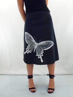 Butterfly on black a-line skirt