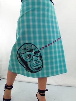 Lucha Libre on Turquoise Plaid A-Line Skirt