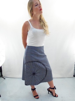 Bicycle on Houndstooth Twill A-Line Skirt