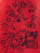 Skull with flowers on Red A-Line Skirt