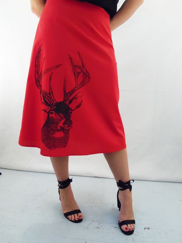 Deer on Red A-Line Skirt