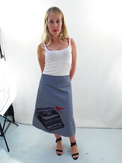 Typewriter on Houndstooth Twill A-Line Skirt